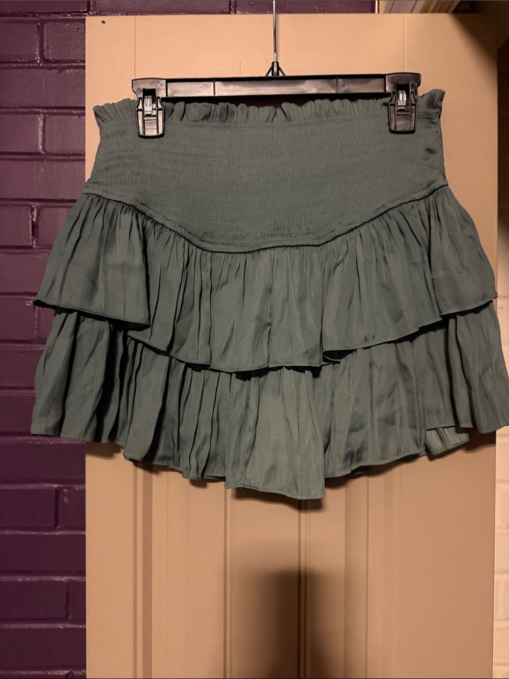 Mustard Seed Sage Green Tiered Ruffle Mini Skirt Skort